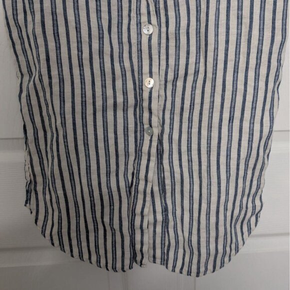 Tahari 100% Linen Stripe Maxi Skirt Womens Size Medium Blue Coastal Button Front - Picture 4 of 10
